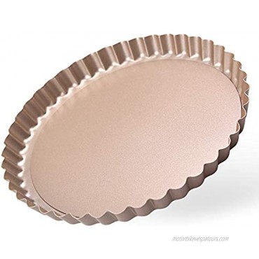 Tart Quiche Baking Pan Flan Tin Mold Nonstick Tart Pie Mold for Baking Round Pie Pan with Removable Bottom and Fluted Sides Quiche Bakeware Ideal Gift for Baking Lover and Family Champagne Gold 8 inch