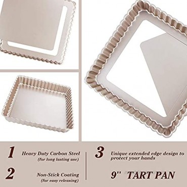 Webake Square Tart Pan 9 by 9 Inch Tart Tin with Removable Bottom Non-Stick Carbon Steel Quiche Pie Pan for Baking