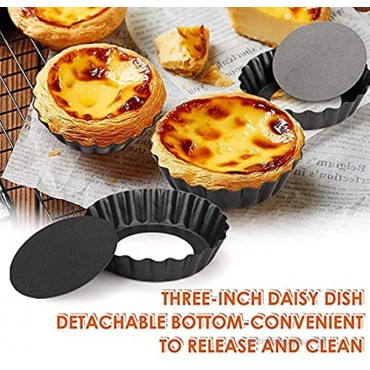 Wuden 12 Pcs 3inch Mini Egg Tart Molds Carbon Steel Tart Pans Removable Bottom Reusable Quiche Bakeware for Pies Quiche Bakeware Cheese Cakes Desserts