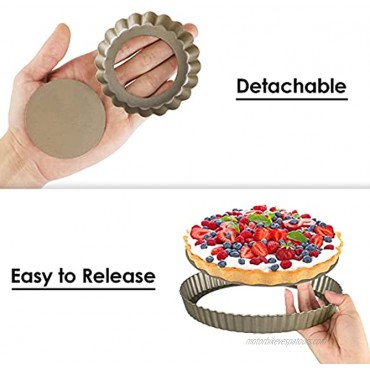 YCCYYCCY 6 Pcs 4 Inch Tart Pan with Tart Tamper and Pastry Brush as A Gifts Quiche Pan Small Size Pie Pan with Removable Bottom Non-Stick Baking Pan 6+2,G