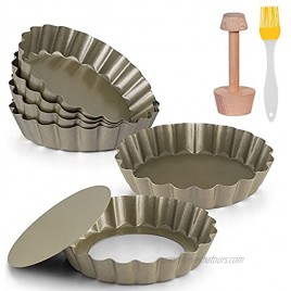 YCCYYCCY 6 Pcs 4 Inch Tart Pan with Tart Tamper and Pastry Brush as A Gifts Quiche Pan Small Size Pie Pan with Removable Bottom Non-Stick Baking Pan 6+2,G