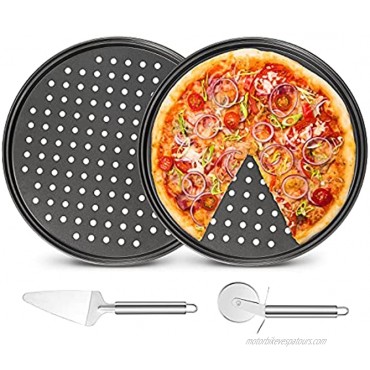 2 Pack Pizza Pan Round Pizza board + Pizza Cutter + Pizza Slicer 12.5 Carbon Steel Pizza Baking Pan Non-Stick Cake Pizza Crisper Server Tray Stand for Home Kitchen Oven Restaurant Pizza Bakeware