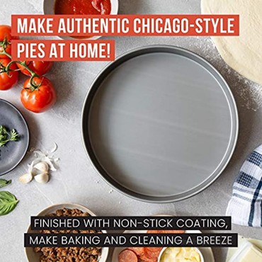 Chef Pomodoro Chicago Deep Dish Pizza Pan 12-Inch Hard Anodized Aluminum Pre-Seasoned Bakeware Kitchenware 12-Inch