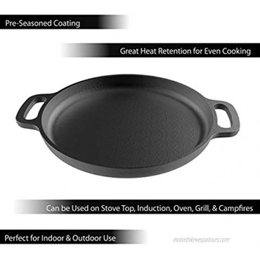 Classic Cuisine 82-KIT1089 Cast Iron Pizza Pan-13.25” Pre-Seasoned Skillet for Cooking Baking Grilling-Durable Long Lasting Even-Heating Kitchen Cookware