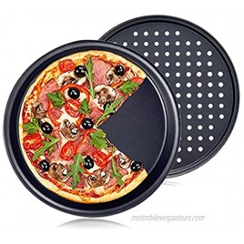 Eyerayo Pizza Pan 12 Pizza Baking Plates Non-Stick Bakeware Pie Pan Crisper Tray with hole Round Professional Carbon Steel for Oven 2 Set one hole one without hole