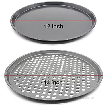 Jyongmer 12 Inch Non-stick Pizza Crisper Pan And 13 Inch Pizza Pan with Holes Perfect Results Premium Non-Stick Bakeware Pizza Crisper Pan Baking Tray Cookware for Home Kitchen Oven Baking Tool