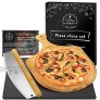 NeoCasa Black Cordierite Ceramic Coated Pizza Stone Pan Set with Bamboo Pizza Peel & Pizza Cutter Baking Stones for Oven Grill & BBQ Stainless & Nonstick Pizza Stone For Oven Rectangular
