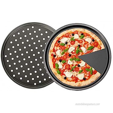 Non-Stick Bakeware 12 inch Pizza Pan with Holes,Carbon Steel Pizza Baking Pan Cake Pizza Crisper for Home Kitchen Oven Pizza Bakeware 2-Piece Set
