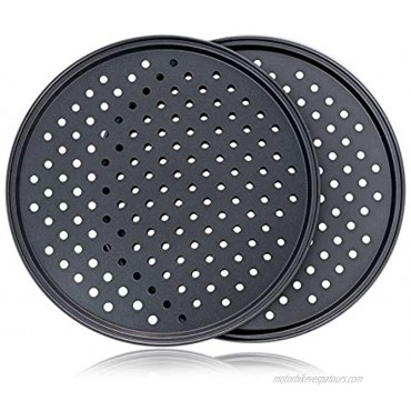 Pizza Pan With Holes 2 Pack Carbon Steel Perforated Non-Stick Tray Tool Crispy 12inch Round for Home Kitchen