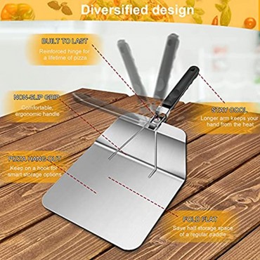 Pizza Spatula for Pizza Stone,Pizza Peel,Stainless Steel With Foldable Handel and Pizza Cutter,Convenient To Store Baking Homemade 10 Inches Pizza and Bread