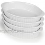 LEETOYI Porcelain Small Oval Au Gratin Pans,Set of 4 Baking Dish Set for 1 or 2 person servings Bakeware with Double Handle for Kitchen and Home White
