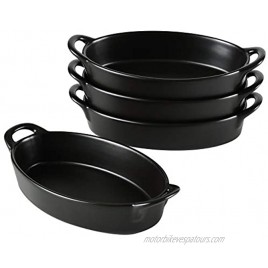 Set of 4 Oval Au Gratin 8x5 Baking Dishes Lasagna Pan Ceramic Bakeware Ideal for Crème Brulee Easy Carry Handles table Serving Dish Matte Black