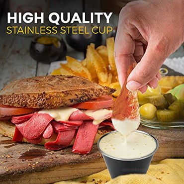 [24 Pack] 4 oz Stainless Steel Sauce Cups Matte Black Individual Round Condiments Ramekins Commercial Grade Safe Portion Dipping Sauce Kitchen Set