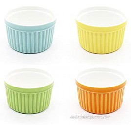 4 Oz Porcelain Ramekins,Souffle Dish Ramekins for Creme Brulee Pudding Oven Safe Classic Style Ramekins Bowls for Baking Colorful Set of 4