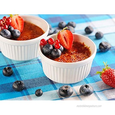 6 Pieces White Porcelain Ramekin 4 oz Pudding Bowls Dishes Cup with 6 Pieces Stainless Steel Spoons for Baking Souffle Cups Dishes Creme Brulee Custard Cups Desserts