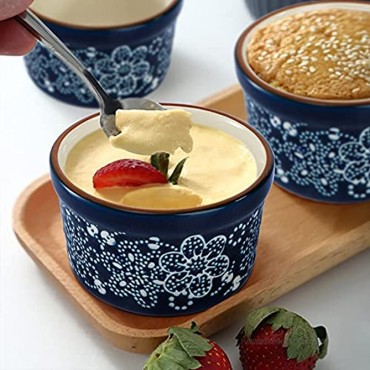 AVLA 6 Pack Porcelain Desserts Ramekins 4 OZ Ceramic Souffle Dish Creme Brulee Ramekins Set Porcelain Pudding Cup For Jams Ice Cream Bowls and Dipping Sauces Hand Painted Snow Pattern Cobalt Blue