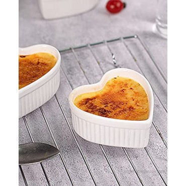 Delling 6 Oz Heart Ramekins Oven Safe-Porcelain Souffle Dishes for Creme Brulee Ramekin for Baking，Custard Cups，Dipping Sauces，Dessert Bowls-Set of 6 White