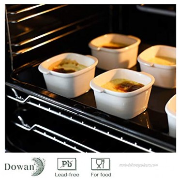 Dowan 8 oz Porcelain Ramekin Oven Safe Ramekins Bowls with Handle Easy to Hold Ceramic Ramekins for Baking Creme Brulee Souffle Dessert Dishwasher Safe Set of 6 White