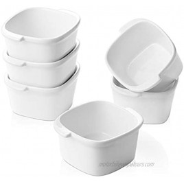 Dowan 8 oz Porcelain Ramekin Oven Safe Ramekins Bowls with Handle Easy to Hold Ceramic Ramekins for Baking Creme Brulee Souffle Dessert Dishwasher Safe Set of 6 White