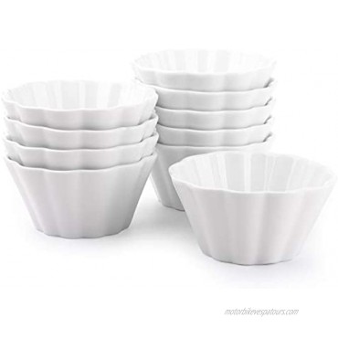 Foraineam 10 Pack 6 Oz Flower-shaped Porcelain Ramekins for Souffle Creme Brulee Oven Safe Small Bowls for Baking and Dipping Sauces