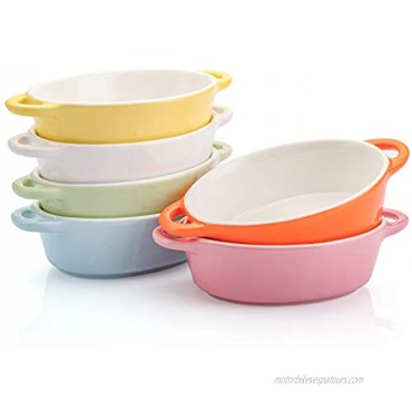 Foraineam 6 Colors Oval Porcelain Ramekins 10 oz Oven Safe Creme Brulee Souffle Baking Ramekin Dishes Bowl with Double Handles