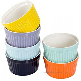 Hasense 7 oz Ramekins- Porcelain Ramekins for Creme Brulee Porcelain Ramekins Oven Safe Ramekin Bowls for Baking Souffle Ramekins Bowls Set of 6 Colorful