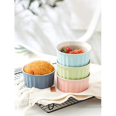 Inchoispace Ramekin Bowls 8PCS Souffle Dish for Baking 5 Oz Oven Safe Porcelain Cup for Creme Brulee Pudding Custard Ice Cream and Desserts
