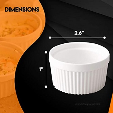 K International 2 Ounce Porcelain Ramekins | Classic Fluted Design Soft White Color Oven Microwave and Dishwasher Safe 2.6” x 1 Includes Three 3 Small Ramekin Dishes