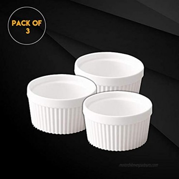 K International 2 Ounce Porcelain Ramekins | Classic Fluted Design Soft White Color Oven Microwave and Dishwasher Safe 2.6” x 1 Includes Three 3 Small Ramekin Dishes