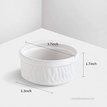 KOOV 4 Oz Porcelain Ramekin Souffle Cups Baking Cups Pudding Cups Dip Bowls Sauces Bowls Ceramic Ramekins Set of 6 Texture Series 3.7 inch White