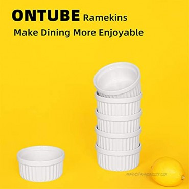ONTUBE Ramekins- Porcelain Souffle Dish Oven Safe Set of 6 White 8oz