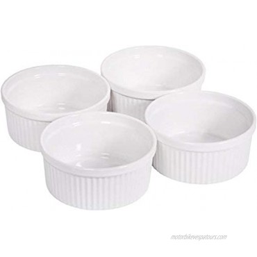 Palais Dinnerware Ramekins Collection Porcelain Soufle Dishes 8 Oz Set of 4 White Stripe Finish