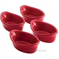 Rachael Ray Solid Glaze Ceramics Dipping Cups Ramekin Set for Snacks Desserts and More Oval 4 Piece Red