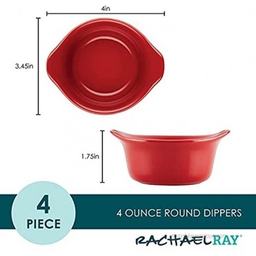 Rachael Ray Solid Glaze Ceramics Round Ramekins Dipping Cup Set 4 Piece Red
