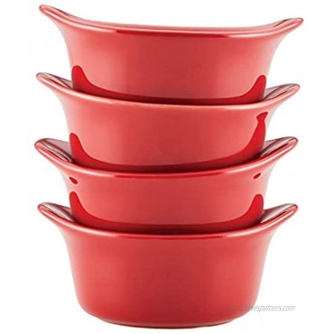 Rachael Ray Solid Glaze Ceramics Round Ramekins Dipping Cup Set 4 Piece Red