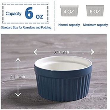 Ramekins 6 oz Oven Safe Bowls Creme Brulee Ramekins Porcelain Souffle Dish for Lava Cake Pot Pies Pudding Custard Cups for Cooking Baking and Serving delicious treats Set of 6 Airy Blue