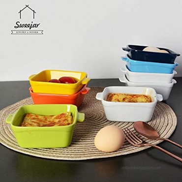 SWEEJAR Ceramic Souffle Dishes,Square Double Handle-Ramekins-Baking 10 OZ for Creme Brulee Custard,Dipping Set of 6 Multi