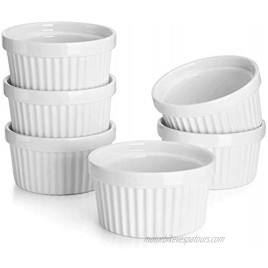 Sweese 501.001 Porcelain Souffle Dishes Ramekins 8 Ounce for Souffle Creme Brulee and Ice Cream Set of 6 White