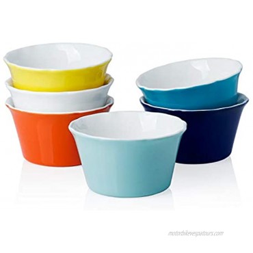Sweese 511.002 Porcelain Souffle Dish 6 Ounce Ramekins for Baking Set of 6 Hot Assorted Color