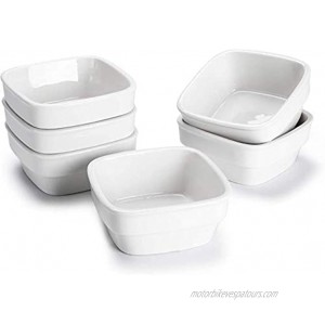 Sweese 513.001 Porcelain 7oz Dipping Bowls Sauce Dishes Square Ramekins Souffle Dishes Set of 6 White