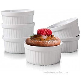 Yachi White Souffle Ramekins: 4oz 6 Pieces Ceramic Baking Ramekin Set Oven Safe Stoneware Bakeware Serving for Sauces Dipping | Onion Soup | Lava Cake | Flan | Creme Brulee | Pudding | Mini Custard