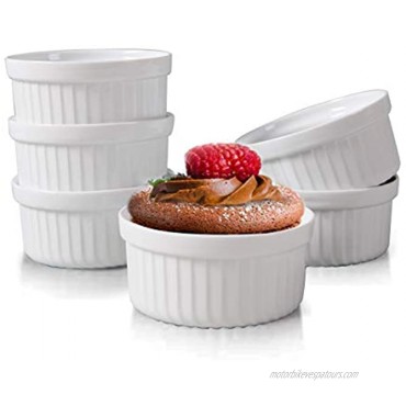 Yachi White Souffle Ramekins: 4oz 6 Pieces Ceramic Baking Ramekin Set Oven Safe Stoneware Bakeware Serving for Sauces Dipping | Onion Soup | Lava Cake | Flan | Creme Brulee | Pudding | Mini Custard