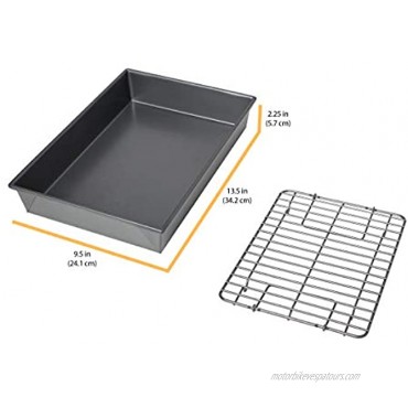 Chicago Metallic Pro Non-Stick Roast and Broil Baking Pan with Rack 13.5-Inch Gray
