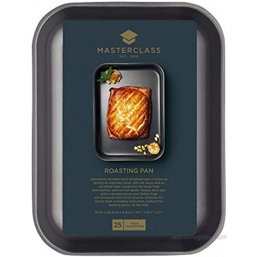 MasterClass Hard Anodised Roasting Tin 37 x 26.5 cm Aluminium Roaster with Teflon Non Stick Coating
