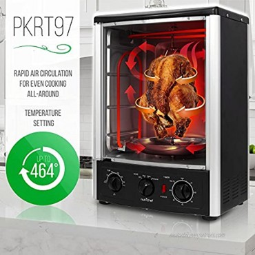 NutriChef PKRT97 Upgraded Multi-Function Rotisserie Vertical Countertop Oven with Bake Turkey Thanksgiving Broil Roasting Kebab Rack with Adjustable Settings 2 Shelves 1500 Watt-PKRT97 1500W