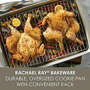 Rachael Ray Nonstick Bakeware Set without Grips Nonstick Cookie Sheets Baking Sheets and Cooling Rack 2 Piece Silver