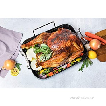 Roasting Pan By Kook Hard Anodized Roaster Non stick with Metal Rack and Stainless Steel Handles 17 Inches from Handle to Handle