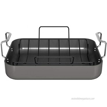 Roasting Pan By Kook Hard Anodized Roaster Non stick with Metal Rack and Stainless Steel Handles 17 Inches from Handle to Handle