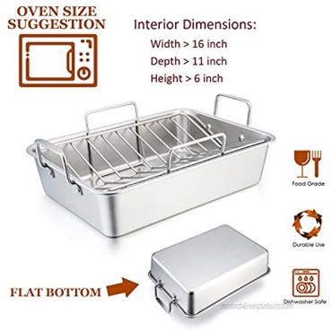 Roasting Pan E-far 14 Inch Stainless steel Turkey Roaster with Rack Include Deep Lasagna Pan & V-shaped Rack & Roasting Rack Non-Toxic & Heavy Duty Easy Clean & Dishwasher Safe Rectangular