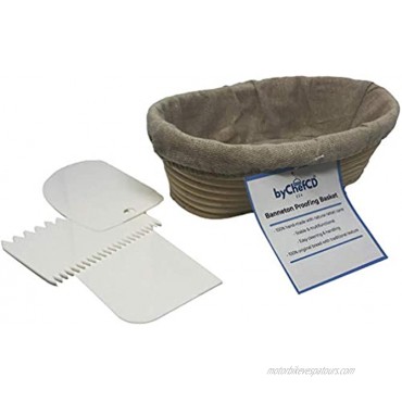 10 Inch Oval Bread Basket Proofing Set- Banneton Bread Proofing Basket + Cloth Liner + Bowl Scraper + Smoother For Home Bakers and Professionals- Great for Sourdough Starter ByChefCD